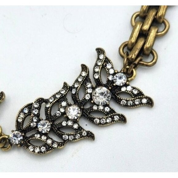 Gold Tone Crystal Leaf & Chain Adjustable Necklace - Picture 2 of 3